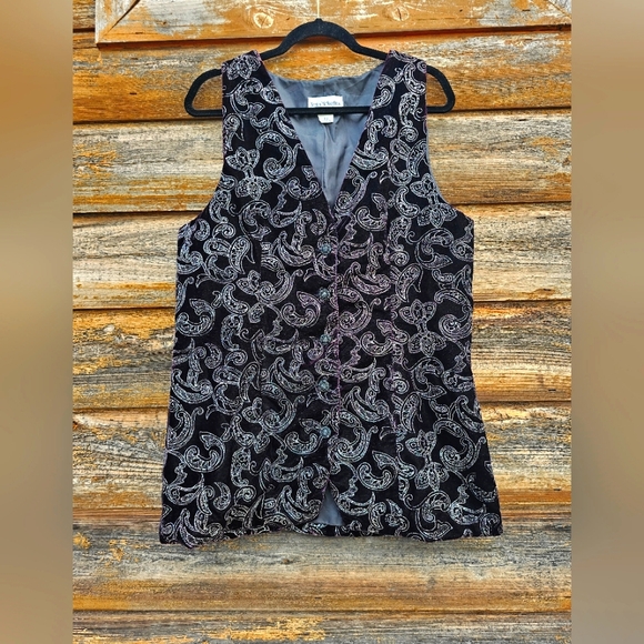 Norton McNaughton Jackets & Blazers - Vintage Norton McNaughton Velvet Velour Silver Shimmer Embroidery Button Up Vest